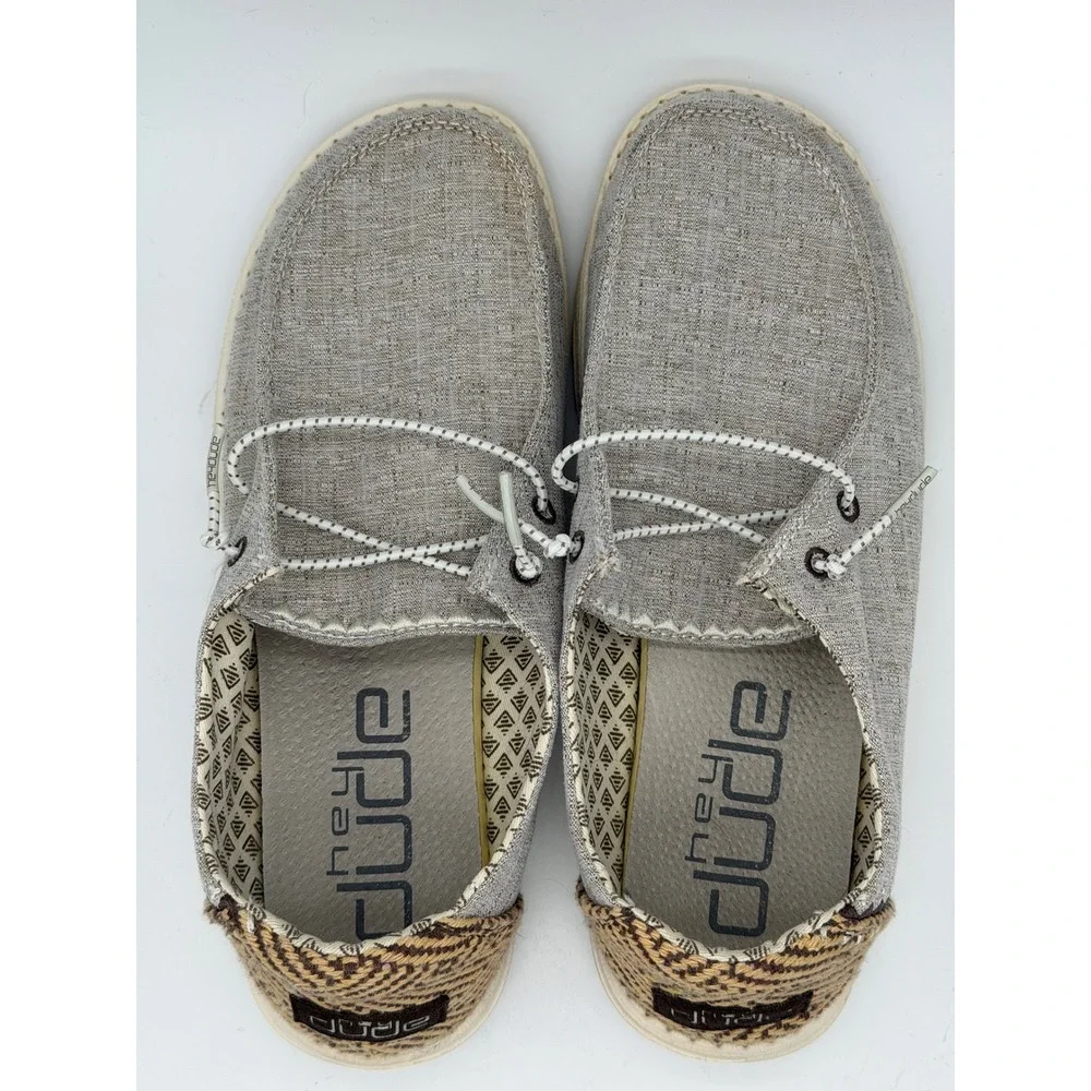 Hey Dude Womens 9 Wendy Chambray Java Grey Woven Heel Slip On Loafers